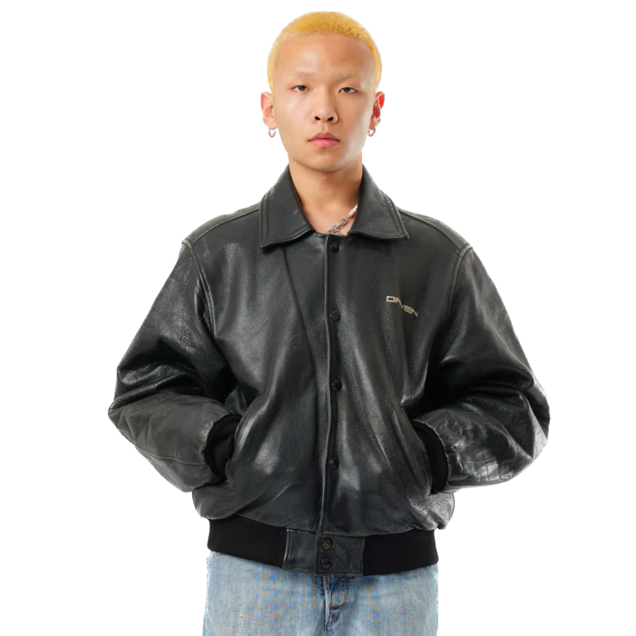 Daven 1990s Bomber Leather Jacket